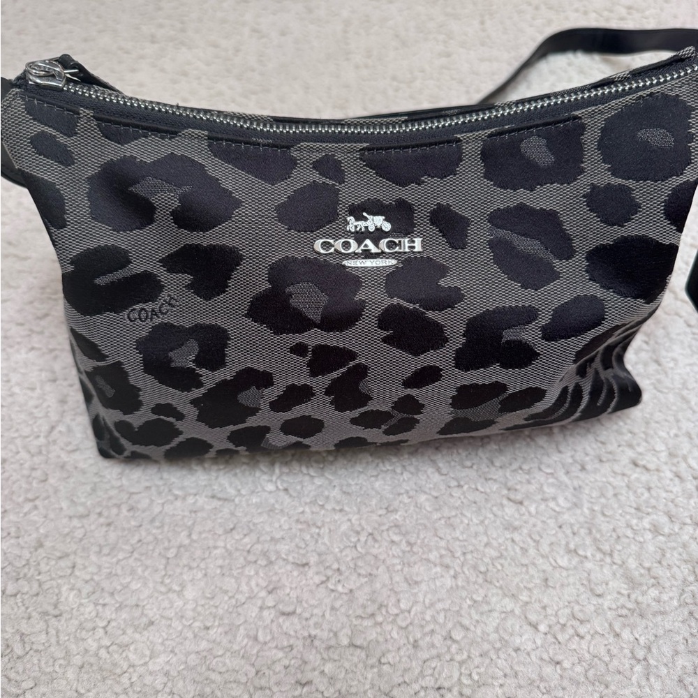 Coach Black & Gray Leopard Print Crossbody Pouch